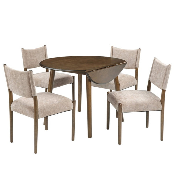 English Elm 5-Piece Drop-Leaf Round Dining Set Birch Veneer Rubberwood Table and Upholstered Chairs N752S010619D