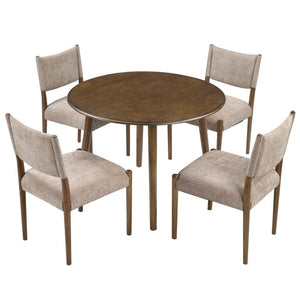English Elm 5-Piece Drop-Leaf Round Dining Set Birch Veneer Rubberwood Table and Upholstered Chairs N752S010619D
