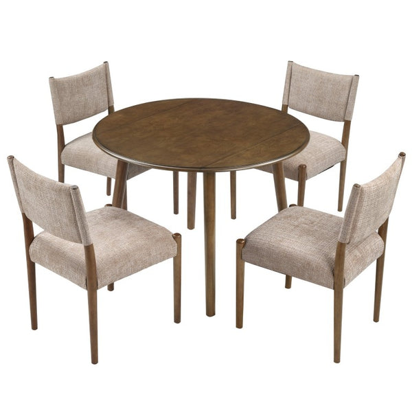 English Elm 5-Piece Drop-Leaf Round Dining Set Birch Veneer Rubberwood Table and Upholstered Chairs N752S010619D