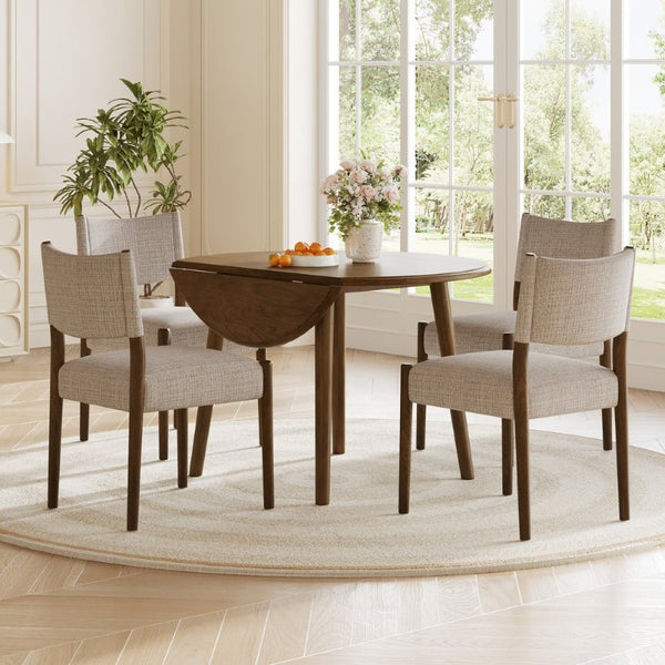 English Elm 5-Piece Drop-Leaf Round Dining Set Birch Veneer Rubberwood Table and Upholstered Chairs N752S010619D
