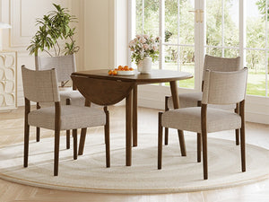 English Elm 5-Piece Drop-Leaf Round Dining Set Birch Veneer Rubberwood Table and Upholstered Chairs N752S010619D