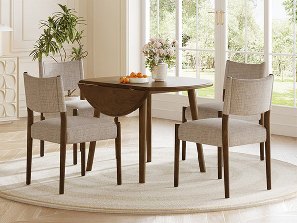 English Elm 5-Piece Drop-Leaf Round Dining Set Birch Veneer Rubberwood Table and Upholstered Chairs N752S010619D