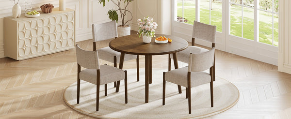 English Elm 5-Piece Drop-Leaf Round Dining Set Birch Veneer Rubberwood Table and Upholstered Chairs N752S010619D
