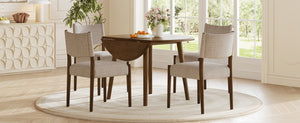 English Elm 5-Piece Drop-Leaf Round Dining Set Birch Veneer Rubberwood Table and Upholstered Chairs N752S010619D