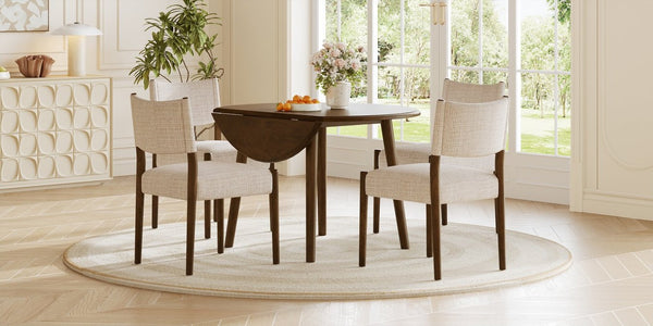English Elm 5-Piece Drop-Leaf Round Dining Set Birch Veneer Rubberwood Table and Upholstered Chairs N752S010619D