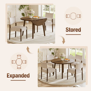 English Elm 5-Piece Drop-Leaf Round Dining Set Birch Veneer Rubberwood Table and Upholstered Chairs N752S010619D