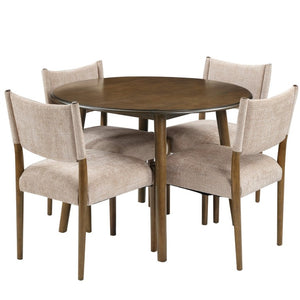 English Elm 5-Piece Drop-Leaf Round Dining Set Birch Veneer Rubberwood Table and Upholstered Chairs N752S010619D