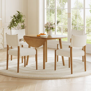 English Elm 5-Piece Drop-Leaf Round Dining Set with Birch Veneer Table and Woven Upholstered Chairs Natural N752S010619N