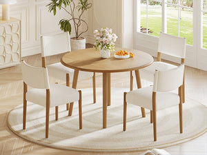 English Elm 5-Piece Drop-Leaf Round Dining Set with Birch Veneer Table and Woven Upholstered Chairs Natural N752S010619N