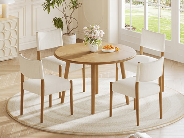 English Elm 5-Piece Drop-Leaf Round Dining Set with Birch Veneer Table and Woven Upholstered Chairs Natural N752S010619N
