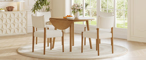 English Elm 5-Piece Drop-Leaf Round Dining Set with Birch Veneer Table and Woven Upholstered Chairs Natural N752S010619N