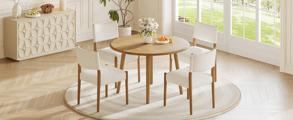 English Elm 5-Piece Drop-Leaf Round Dining Set with Birch Veneer Table and Woven Upholstered Chairs Natural N752S010619N