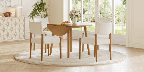 English Elm 5-Piece Drop-Leaf Round Dining Set with Birch Veneer Table and Woven Upholstered Chairs Natural N752S010619N