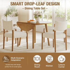 English Elm 5-Piece Drop-Leaf Round Dining Set with Birch Veneer Table and Woven Upholstered Chairs Natural N752S010619N