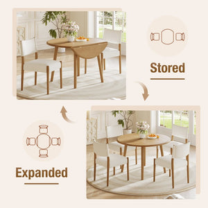 English Elm 5-Piece Drop-Leaf Round Dining Set with Birch Veneer Table and Woven Upholstered Chairs Natural N752S010619N