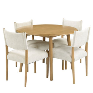 English Elm 5-Piece Drop-Leaf Round Dining Set with Birch Veneer Table and Woven Upholstered Chairs Natural N752S010619N