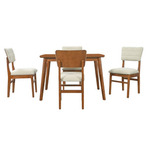 English Elm Farmhouse Five Piece Dinette Set with Rubberwood Legs and Upholstered Ergonomic Chairs Brown+Beige N752S011016A