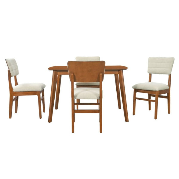 English Elm Farmhouse Five Piece Dinette Set with Rubberwood Legs and Upholstered Ergonomic Chairs Brown+Beige N752S011016A