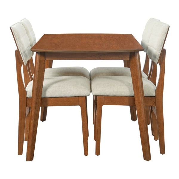 English Elm Farmhouse Five Piece Dinette Set with Rubberwood Legs and Upholstered Ergonomic Chairs Brown+Beige N752S011016A