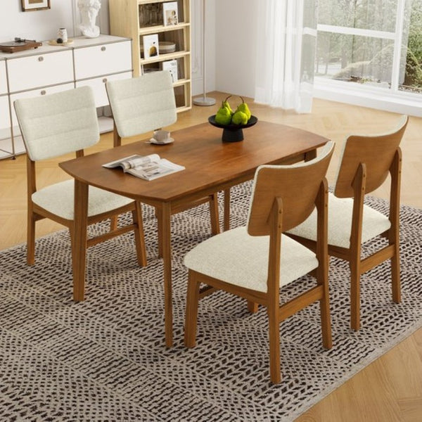 English Elm Farmhouse Five Piece Dinette Set with Rubberwood Legs and Upholstered Ergonomic Chairs Brown+Beige N752S011016A
