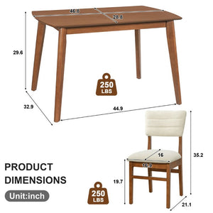 English Elm Farmhouse Five Piece Dinette Set with Rubberwood Legs and Upholstered Ergonomic Chairs Brown+Beige N752S011016A