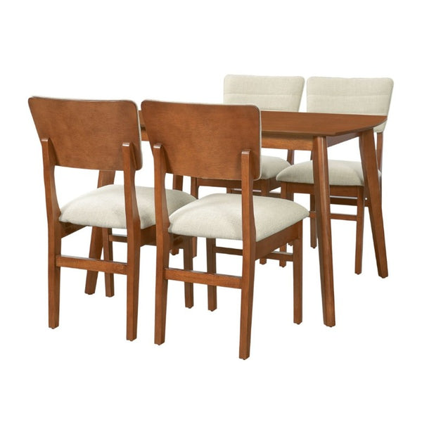 English Elm Farmhouse Five Piece Dinette Set with Rubberwood Legs and Upholstered Ergonomic Chairs Brown+Beige N752S011016A