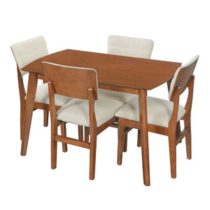 English Elm Farmhouse Five Piece Dinette Set with Rubberwood Legs and Upholstered Ergonomic Chairs Brown+Beige N752S011016A