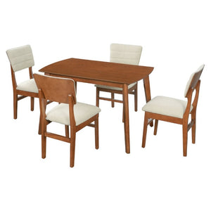 English Elm Farmhouse Five Piece Dinette Set with Rubberwood Legs and Upholstered Ergonomic Chairs Brown+Beige N752S011016A