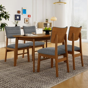 English Elm Farmhouse Five Piece Dinette Set with Rubberwood Legs and Upholstered Ergonomic Chairs Brown+Gray N752S011016D