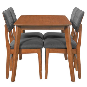 English Elm Farmhouse Five Piece Dinette Set with Rubberwood Legs and Upholstered Ergonomic Chairs Brown+Gray N752S011016D