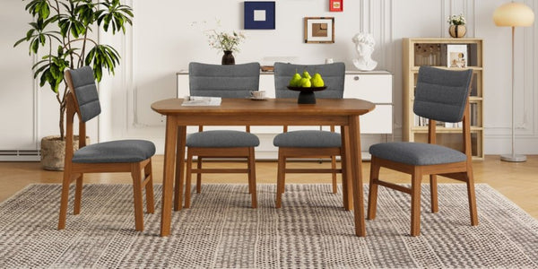 English Elm Farmhouse Five Piece Dinette Set with Rubberwood Legs and Upholstered Ergonomic Chairs Brown+Gray N752S011016D