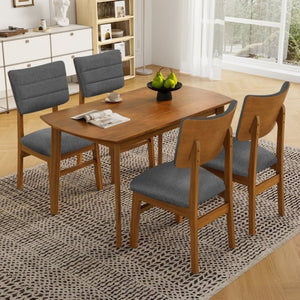 English Elm Farmhouse Five Piece Dinette Set with Rubberwood Legs and Upholstered Ergonomic Chairs Brown+Gray N752S011016D