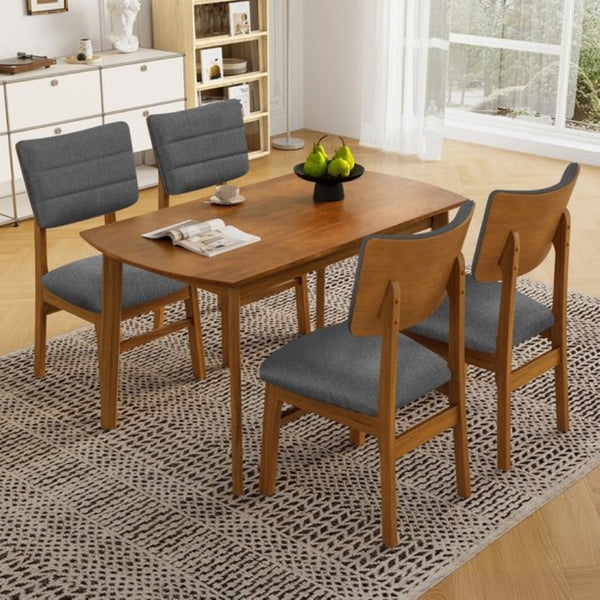 English Elm Farmhouse Five Piece Dinette Set with Rubberwood Legs and Upholstered Ergonomic Chairs Brown+Gray N752S011016D