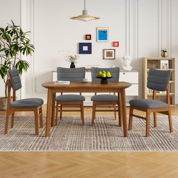 English Elm Farmhouse Five Piece Dinette Set with Rubberwood Legs and Upholstered Ergonomic Chairs Brown+Gray N752S011016D