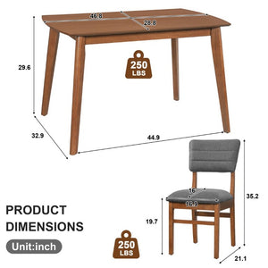 English Elm Farmhouse Five Piece Dinette Set with Rubberwood Legs and Upholstered Ergonomic Chairs Brown+Gray N752S011016D