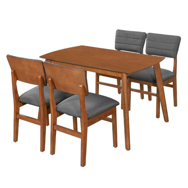 English Elm Farmhouse Five Piece Dinette Set with Rubberwood Legs and Upholstered Ergonomic Chairs Brown+Gray N752S011016D