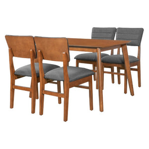 English Elm Farmhouse Five Piece Dinette Set with Rubberwood Legs and Upholstered Ergonomic Chairs Brown+Gray N752S011016D