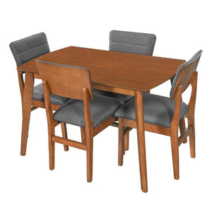 English Elm Farmhouse Five Piece Dinette Set with Rubberwood Legs and Upholstered Ergonomic Chairs Brown+Gray N752S011016D