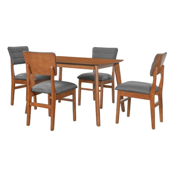 English Elm Farmhouse Five Piece Dinette Set with Rubberwood Legs and Upholstered Ergonomic Chairs Brown+Gray N752S011016D