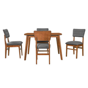 English Elm Farmhouse Five Piece Dinette Set with Rubberwood Legs and Upholstered Ergonomic Chairs Brown+Gray N752S011016D