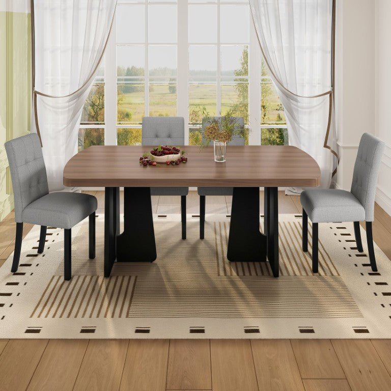 English Elm 5-Piece Modern Dining Set with Tufted Upholstered Chairs and Rubberwood Geometric Legs Walnut Gray N752S400011D