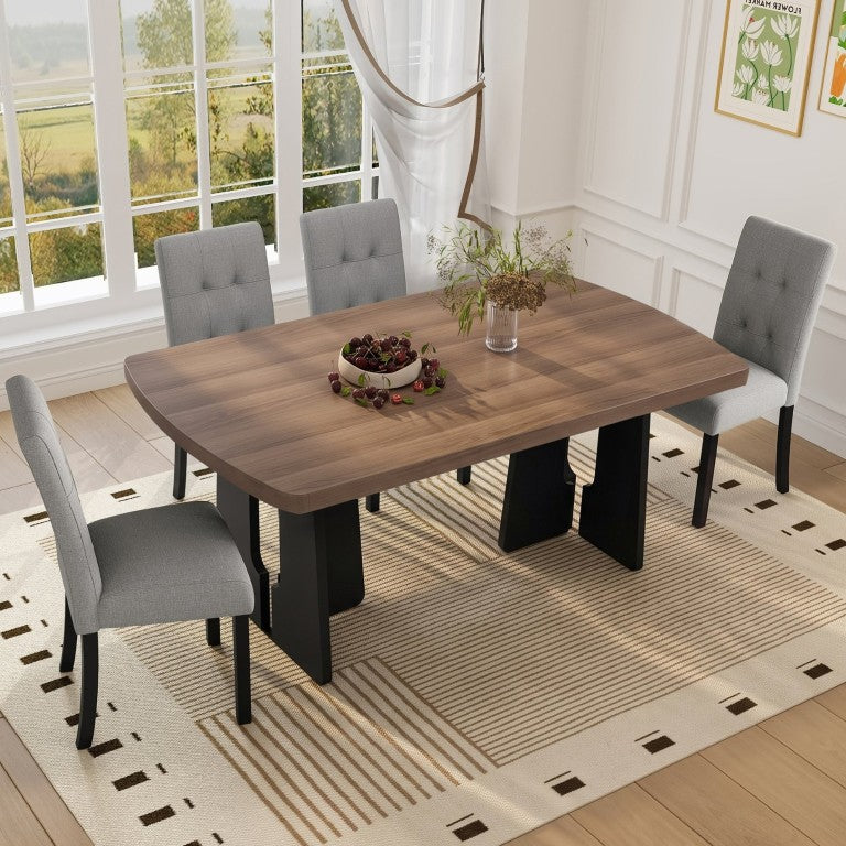 English Elm 5-Piece Modern Dining Set with Tufted Upholstered Chairs and Rubberwood Geometric Legs Walnut Gray N752S400011D