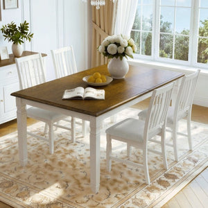 English Elm 5-Piece Farmhouse Extendable Dining Set with Oak Veneer Table and Linen Upholstered Chairs Beige+Brown N752S400058D