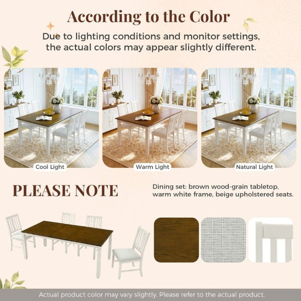 English Elm 5-Piece Farmhouse Extendable Dining Set with Oak Veneer Table and Linen Upholstered Chairs Beige+Brown N752S400058D
