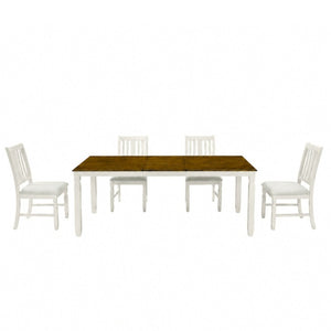 English Elm 5-Piece Farmhouse Extendable Dining Set with Oak Veneer Table and Linen Upholstered Chairs Beige+Brown N752S400058D