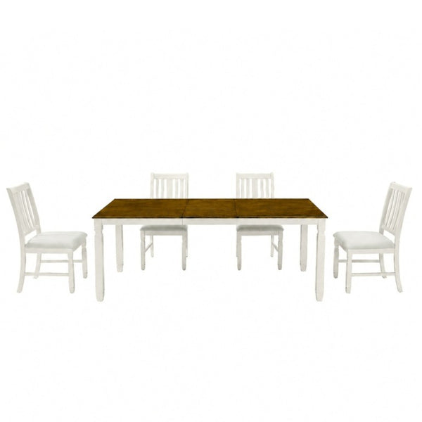 English Elm 5-Piece Farmhouse Extendable Dining Set with Oak Veneer Table and Linen Upholstered Chairs Beige+Brown N752S400058D