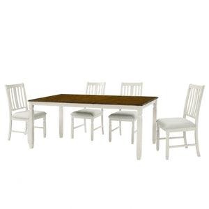 English Elm 5-Piece Farmhouse Extendable Dining Set with Oak Veneer Table and Linen Upholstered Chairs Beige+Brown N752S400058D