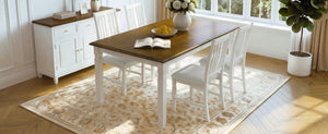 English Elm 5-Piece Farmhouse Extendable Dining Set with Oak Veneer Table and Linen Upholstered Chairs Beige+Brown N752S400058D