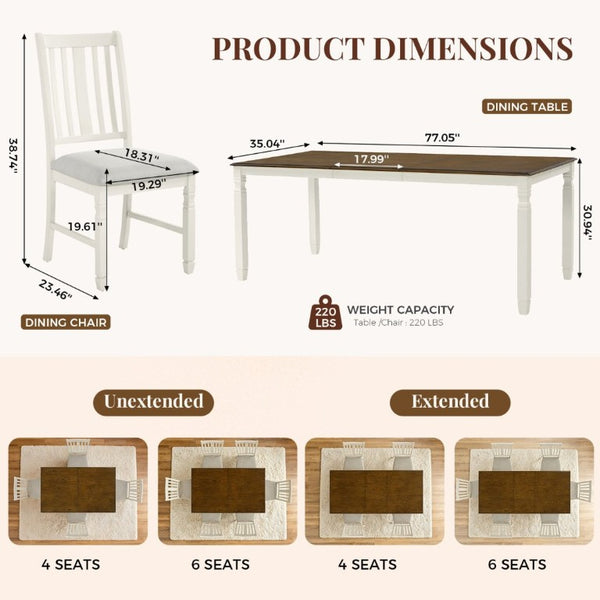English Elm 5-Piece Farmhouse Extendable Dining Set with Oak Veneer Table and Linen Upholstered Chairs Beige+Brown N752S400058D