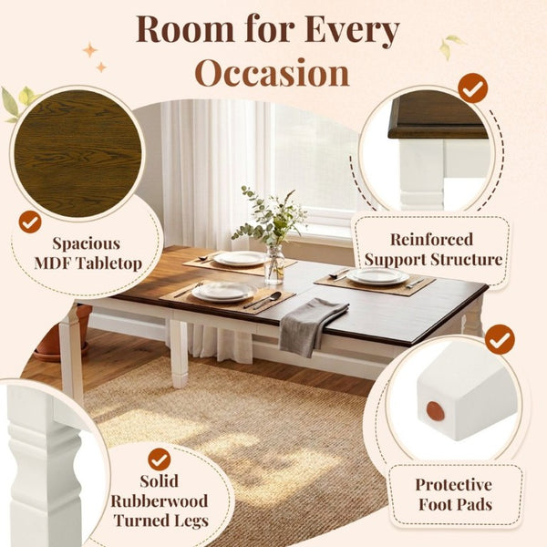 English Elm 5-Piece Farmhouse Extendable Dining Set with Oak Veneer Table and Linen Upholstered Chairs Beige+Brown N752S400058D